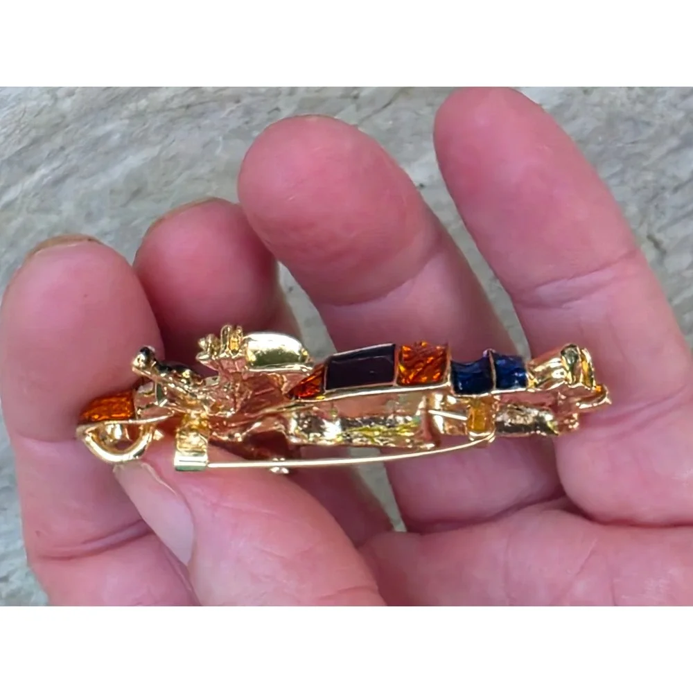 Scarecrow Brooch Gold Tone Enamel Fall Autumn Crow Rhinestone Pin